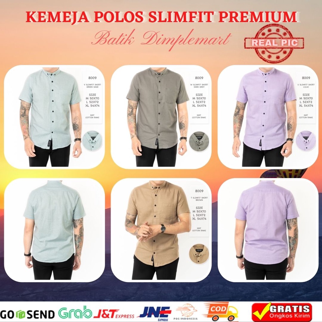 BAJU COWOK KEMEJA KOKO BATIK SLIMFIT PENDEK PANJANG HITAM COKLAT ABU MERAH PUTIH PINK TIEDAY PINK