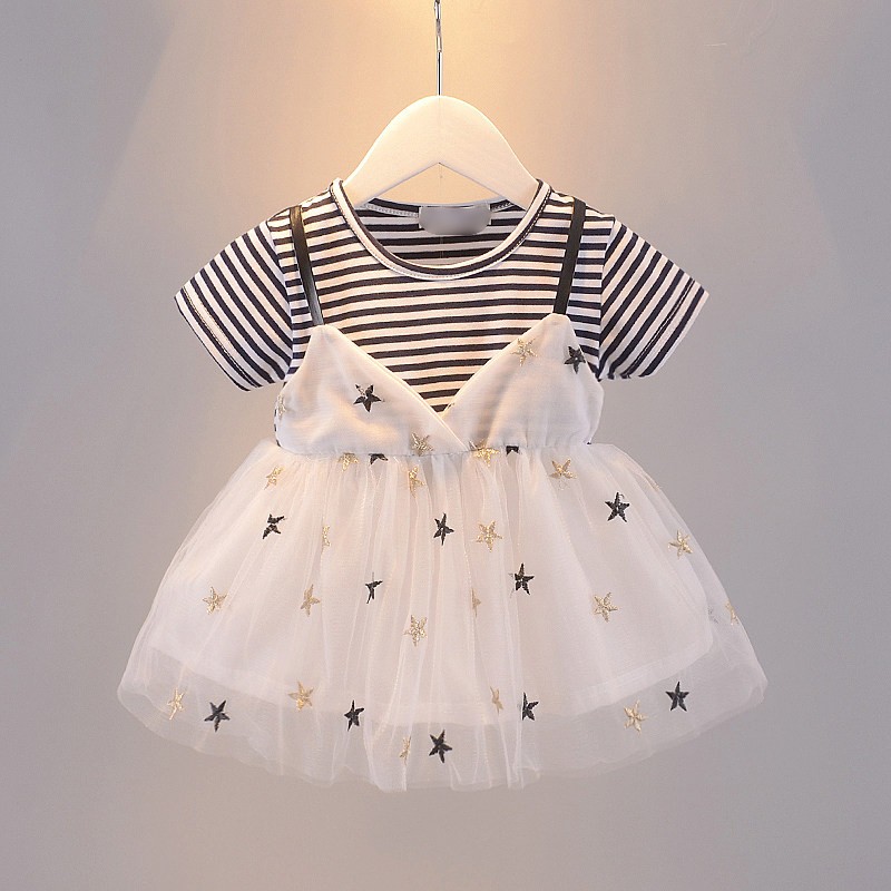KF Cat Dress anak tutu mini gaun pesta anak/bayi perempuan import 3 bln-2 thn Star lucu katun & kasa-2