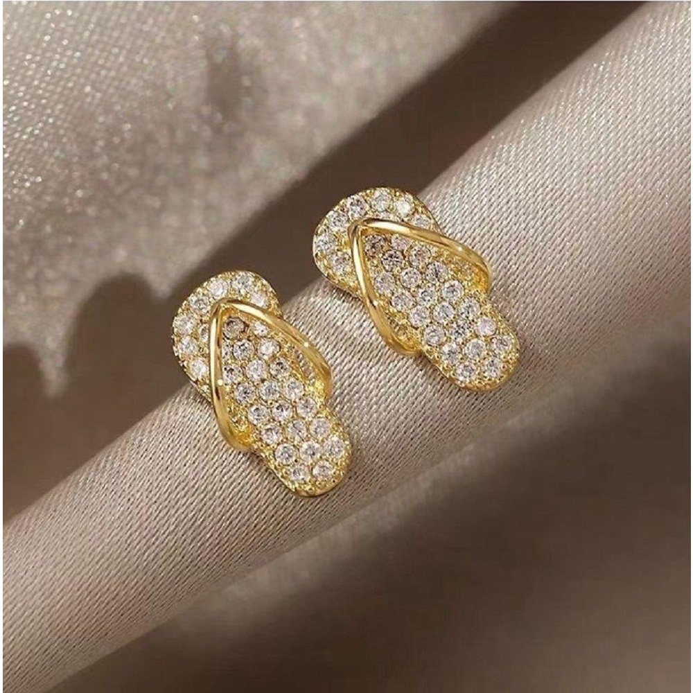 Nanas 1pasang Sepatu Gold Stud Earrings Aksesoris Mewah Earring Fashion Perhiasan Mini