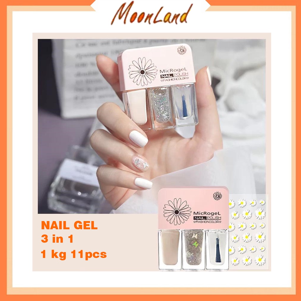 MoonLand 398 Kutek halal 3 in 1 Nail Polish 3in1 bisa di Peel Off Cat Kuku Korea Tahan Lama BISA COD