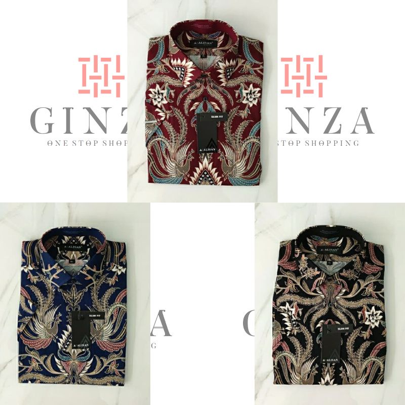 ALISAN Batik Printing Lengan Pendek HITAM/BIRU/MERAH SLIMFIT 0160
