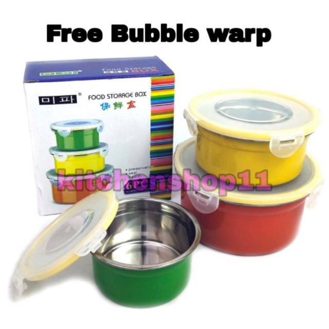 Food container mixing bowl stainless warna 3pcs