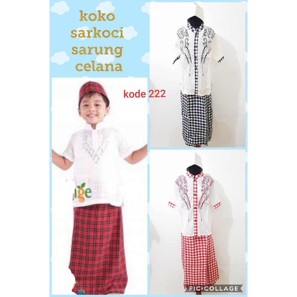 stelan koko  anak  putih  3in1 baju  set muslim  anak  laki  