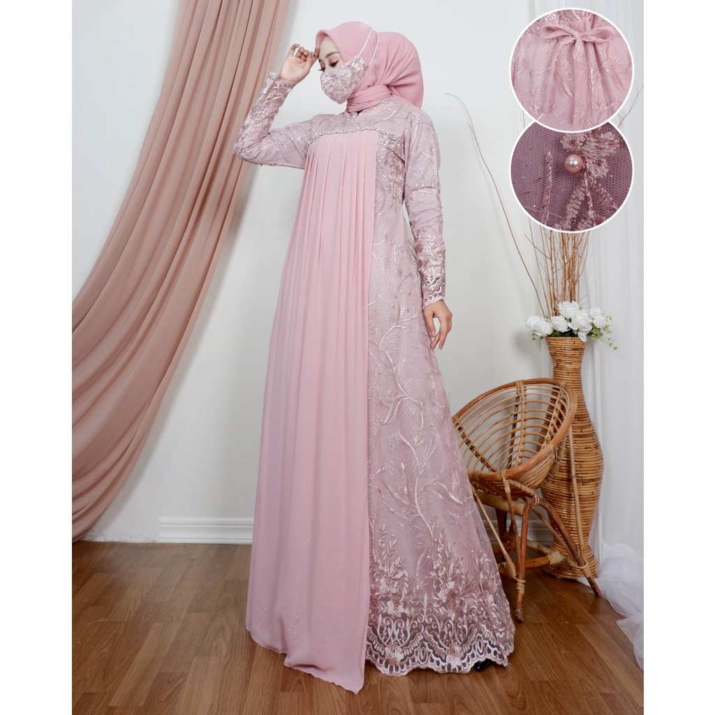 Permata Olshop / Kebaya Gamis Tasya NK / Baju Gamis Kondangan / Dress Brokat