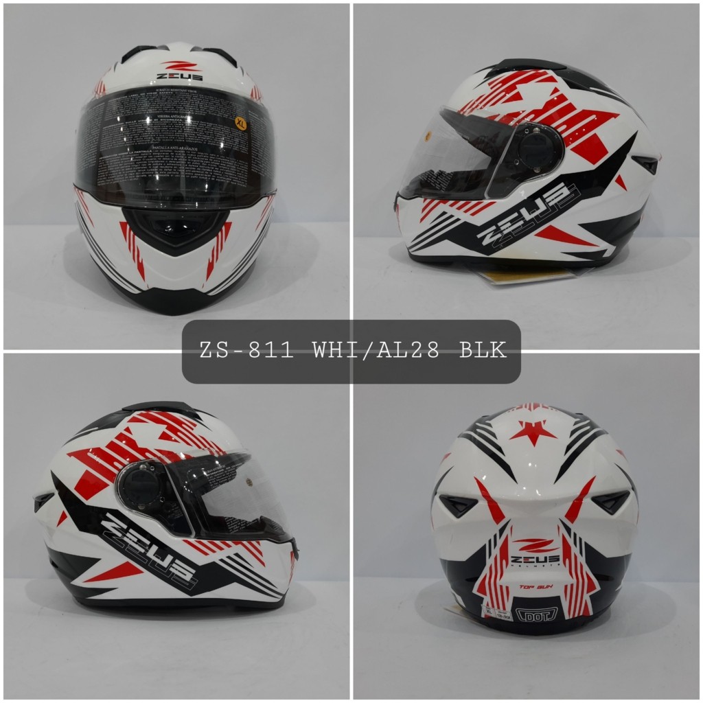 HELM ZEUS FULL FACE WHITE AL28 BLACK - FREE SMOKE VISOR ZEUS ORIGINAL ( ONGKIR 2KG )