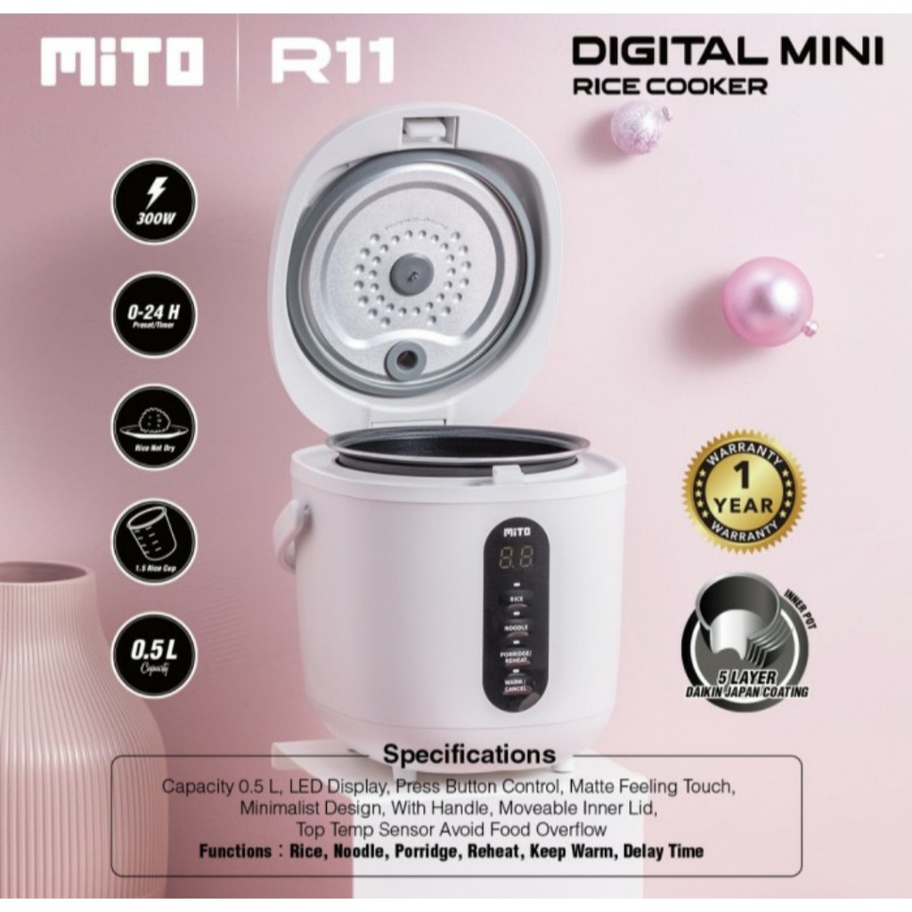 Rice Cooker Mito R11 Digital 0,5 Liter 4 in 1 Magic Com Mini Mito R11 Rice Cooker Digital Mito R11