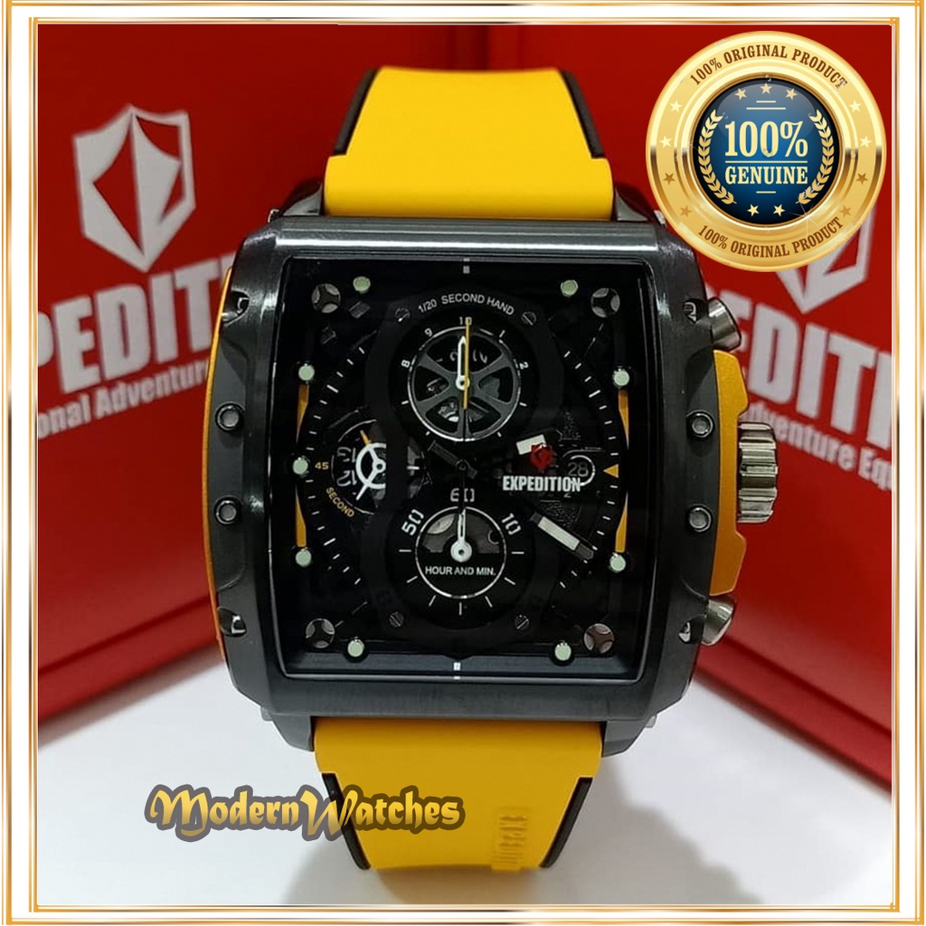 Jam Tangan Rubber Pria Expedition Original Sporty E 6811 Yellow Black Hitam Kuning Terlaris Branded