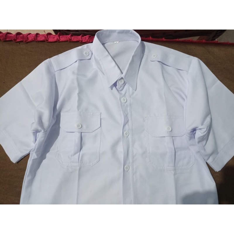 Baju PDH Putih Pria Polos Lengan Pendek ~ Free Nama / Baju Dinas Putih ASN