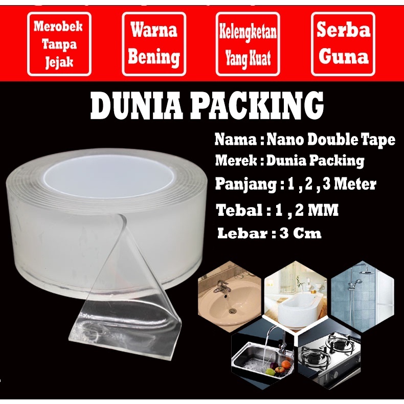 

Lakban OPP Tape / Isolasi Nano Double Dunia Packing Tape Acrylic Washable Tape Isolasi 2 Sisi Solatip Tape -Pcs