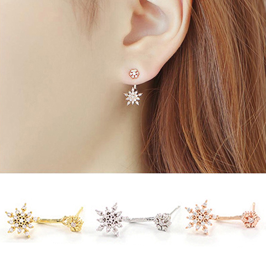 Hu Hu Hu Hu Hu Alat Bantu Pasang Kacamata♡ Anting Gantung Kristal Berlian Imitasi Model Snowflake Elegan Untuk Wanita