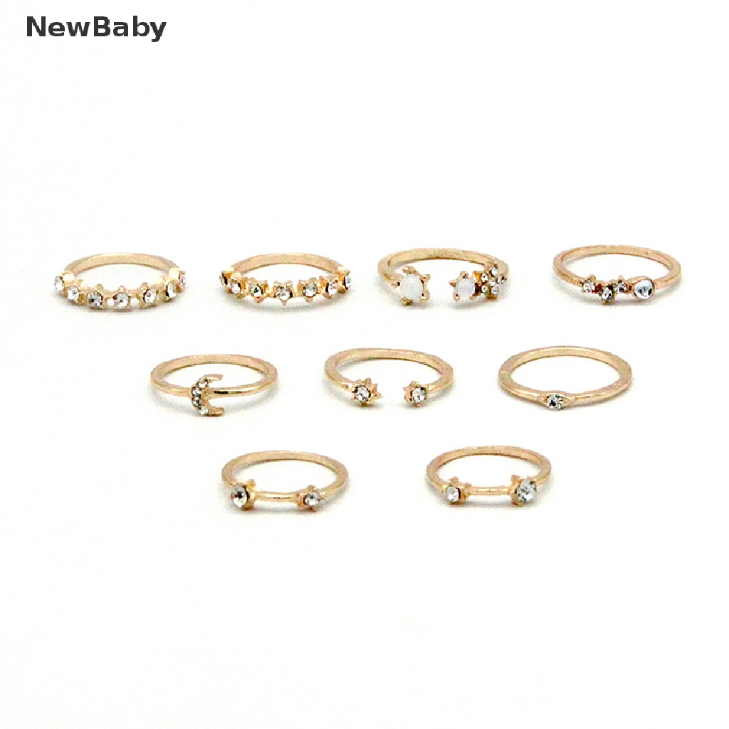 9 Pcs / set Cincin Desain Bulan Bintang Gaya Bohemian Untuk Wanita