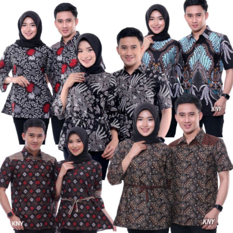 Couple Batik Atasan Pria Wanita M.L.XL.XXLbahan Katun hitam merah abu sogan coklat
