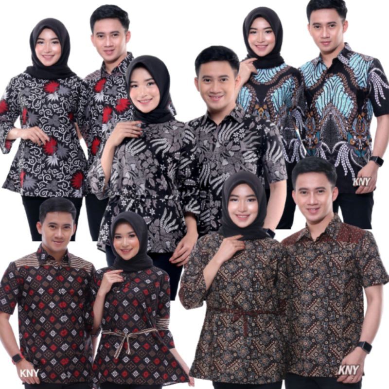 Couple Batik Atasan Pria Wanita M.L.XL.XXLbahan Katun hitam merah abu sogan coklat