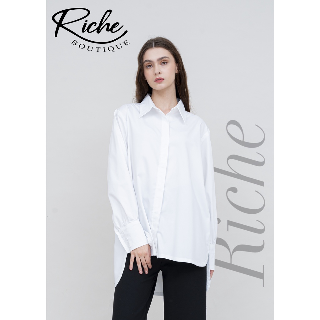 riche- Kemeja putih polos/formal lengan balon oversize murah/atsan wanita /katun nyerap keringat/ original