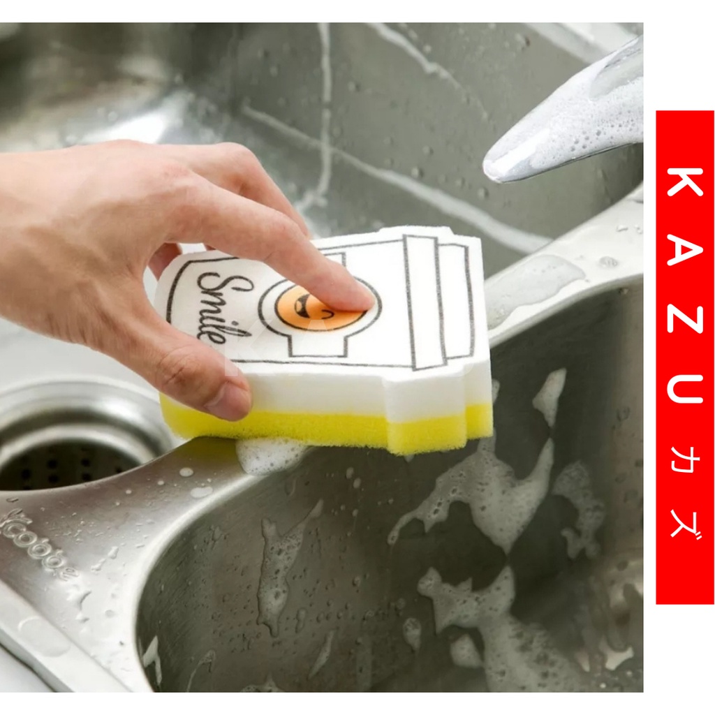 KAZU KHL254 Spons Cuci Piring Motif Lucu Kitchen Sponge Spon Karakter Smile Smiley Face