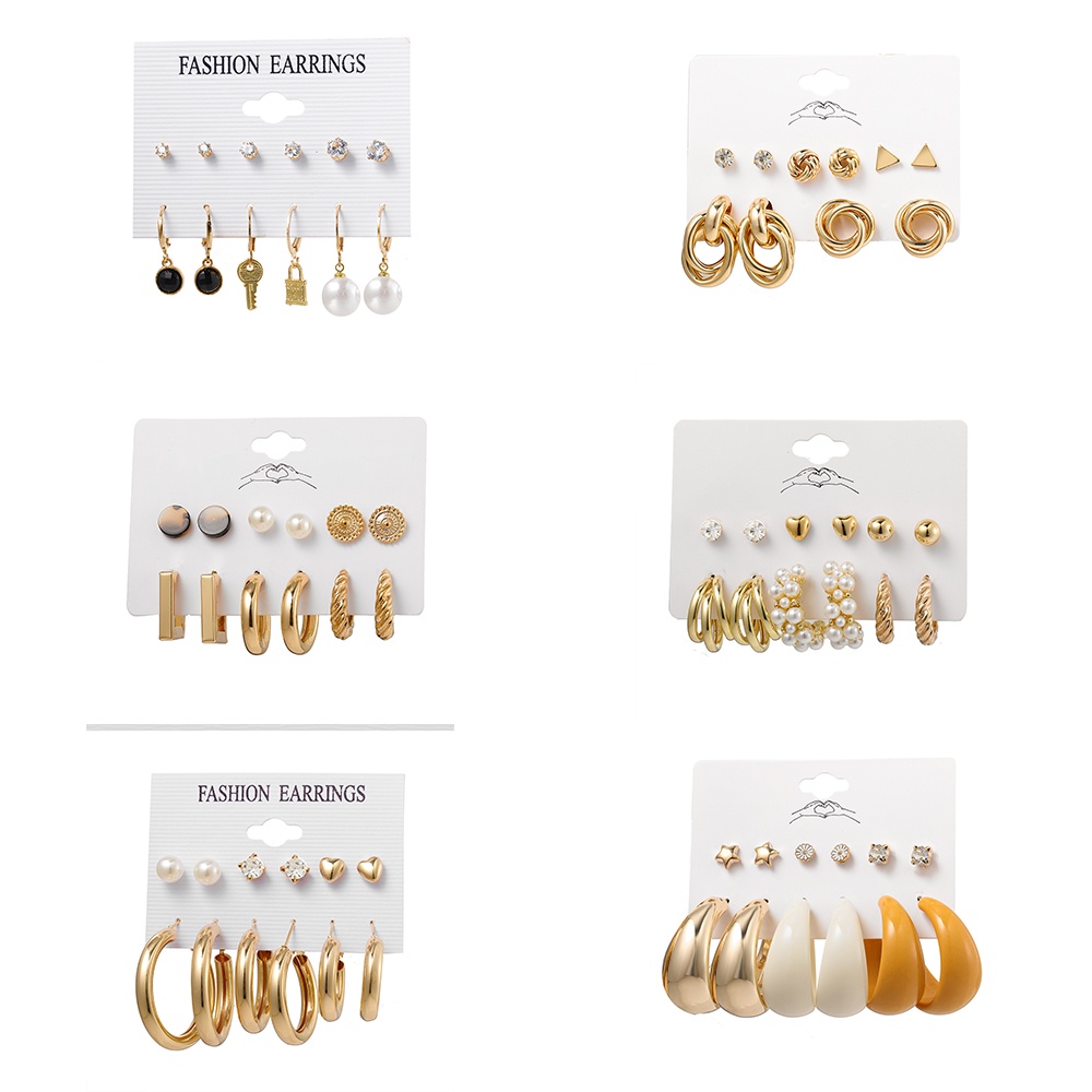 IFYOU 6Pairs Korean Crystal Pearl Stud Earrings Set Fashion Gold Pendant Earrings Women Jewelry Accessories