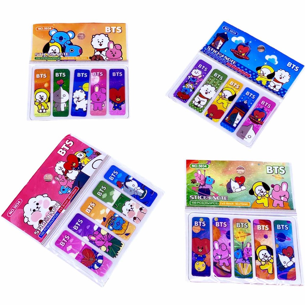 ISI 100LEMBAR | PEMBATAS BUKU BT21 BTS PLASTIK / PEMBATAS BUKU BTS / BOOKMARK BT21 / STIKY NOTE BT21-STC- BT21 B