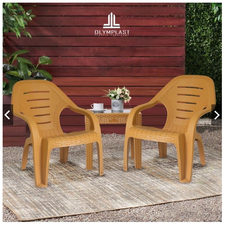 Set Meja Kursi Santai Plastik OL 509 Rotan + Meja / Kursi Teras / Kursi Taman