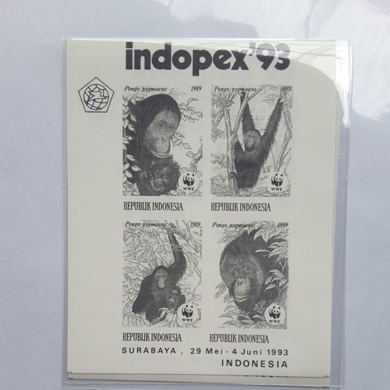 

Perangko 1993 Indonesia Orang utan WWF indopex 93 sheet 4 prangko