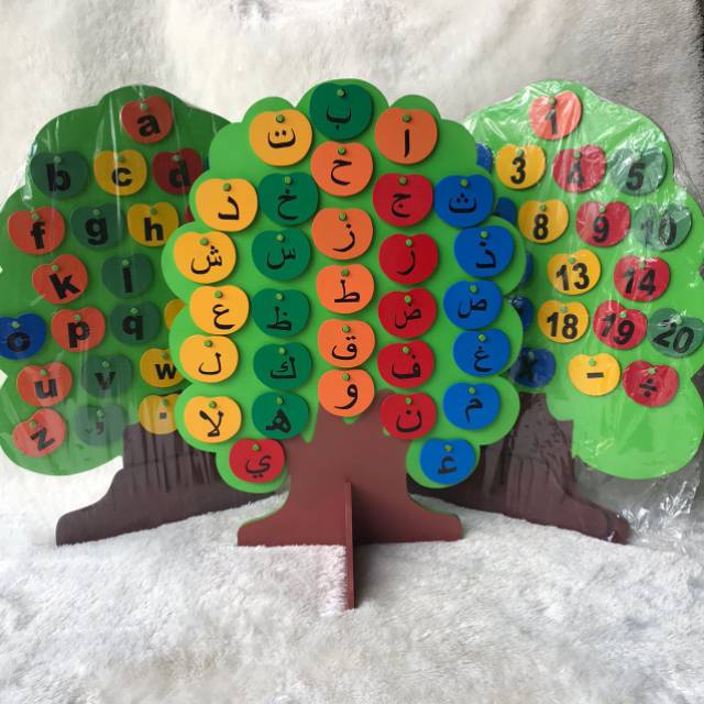 Mainan kayu pohon edukasi pohon hijaiyah pohon huruf pohon angka pohon edukasi