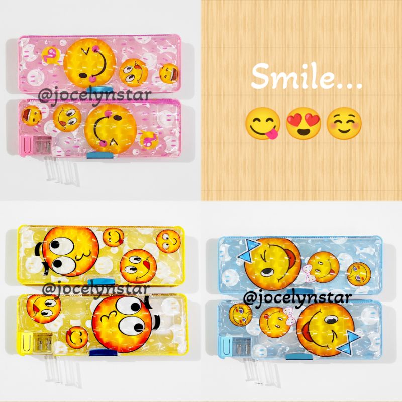 

Smile Kotak pensil magnet semi transparan karakter/Tempat pensil / pencil case emoji