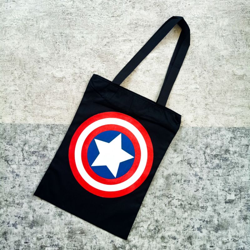 LIMITED EDITION Totebag / stringbag ransel serut sablo motif Captain america  | bahan drill halus