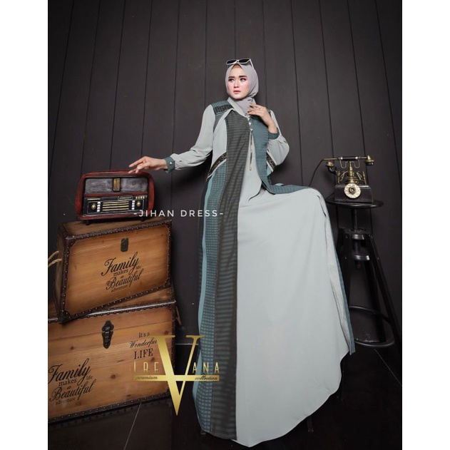 Jihan Dress Ori by Trevana Collection Premium / Dress Syar'i / Gamis Pesta Mewah / Baju Syar'i Terbaru / Dress Polos Mewah / Fashion Muslimah Branded-B