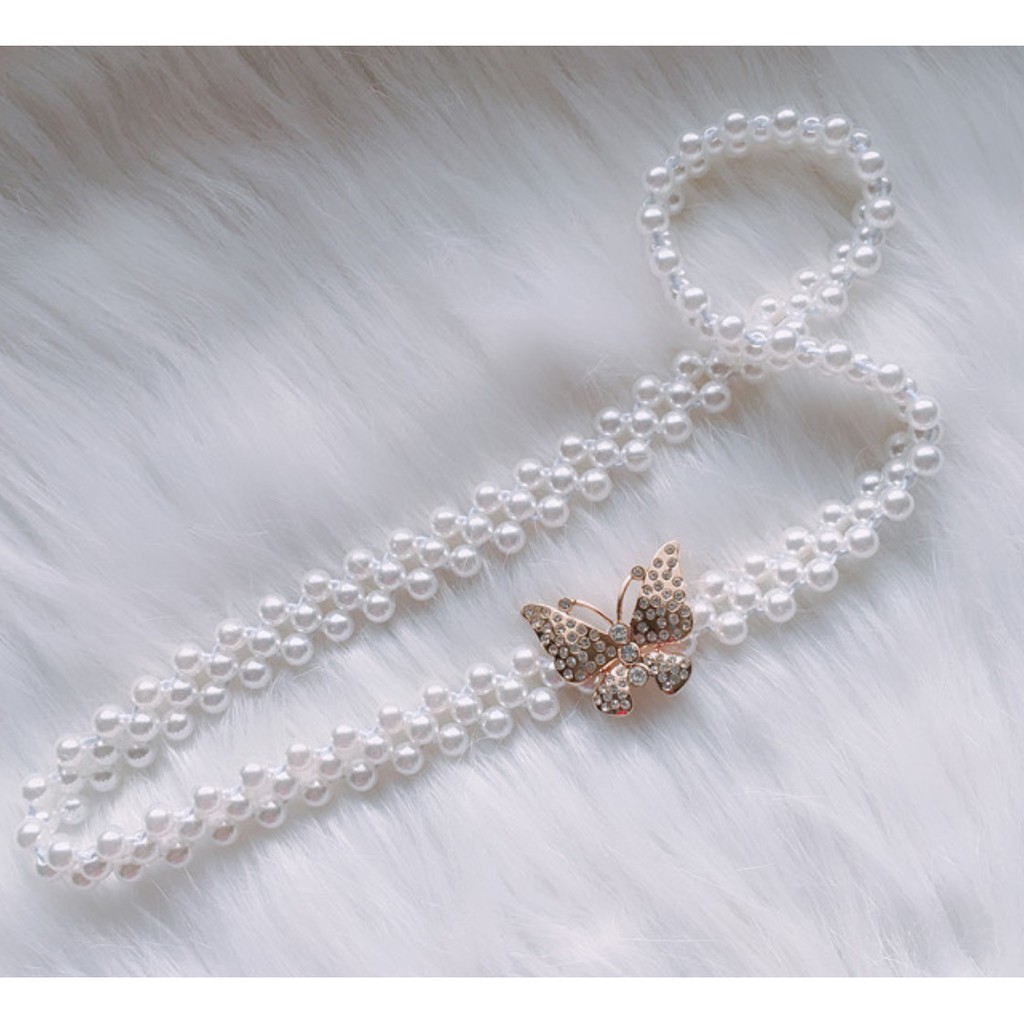 Ikat Pinggang Wanita MUTIARA KUPU Korea Fashion Style  Women Pearl Belt Gasper Cewe Sabuk Elastis