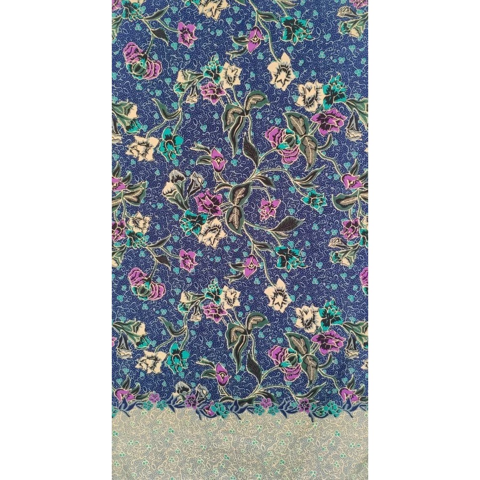 Kain Batik Katun Bunga Kembangan Hitam Biru Lebar 150Cm Isi 45Meter - Hitam