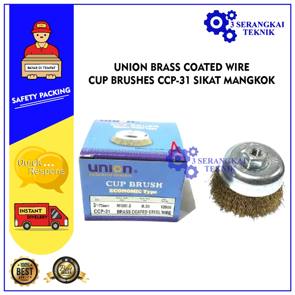 UNION BRASS COATED WIRE CUP BRUSHES CCP-31 SIKAT MANGKOK Mangkuk