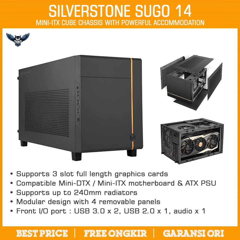 Case Silverstone Sugo SG14 (Mini ITX, Black, Atx Psu) Casing SG 14