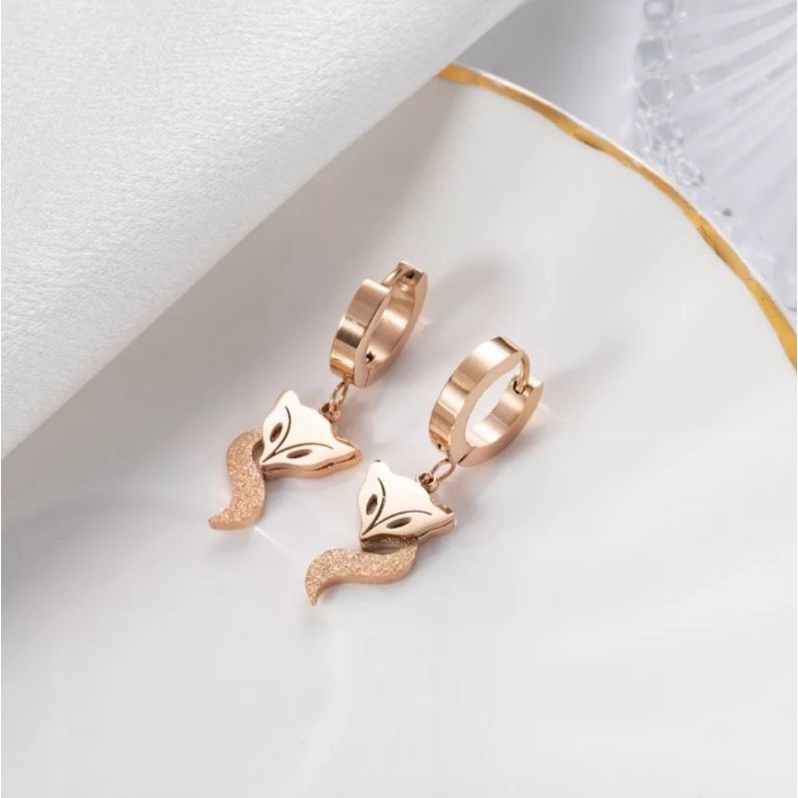 Anting Jepit Titanium Fox ( Rubah ) Tersedia Warna Rosegold, Gold dan silver