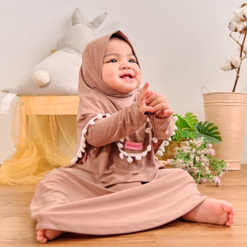 Gamis Anak / Gamis Anak Perempuan Pompom Khaireen Newborn - 5 Tahun / Gamis Bayi