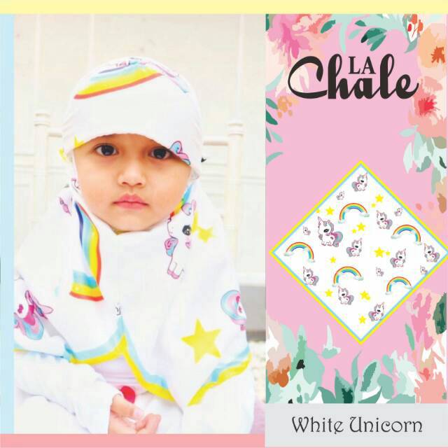 Scarf Printing Motif Custom Kode Unicorn Putih