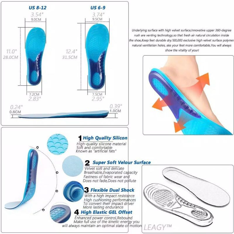 Insole Silikon Gel Orthotic Arch Support untuk Sepatu Olahraga insole Silicon