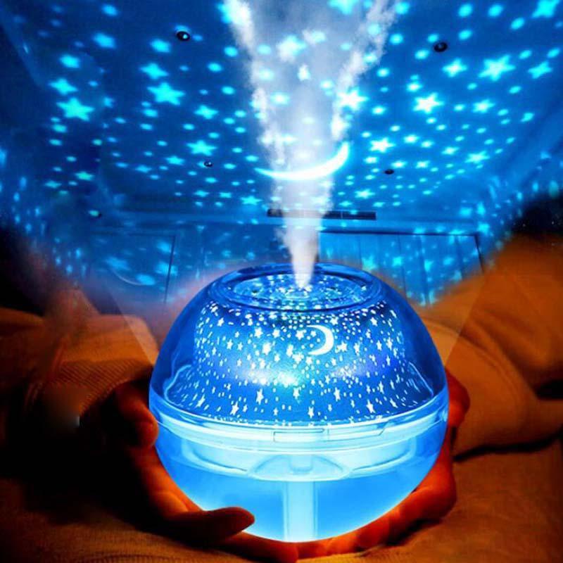 Humidifier proyektor 3D Lampu Tidur Proyektor aroma essential oil Pelembab udara LED 3D