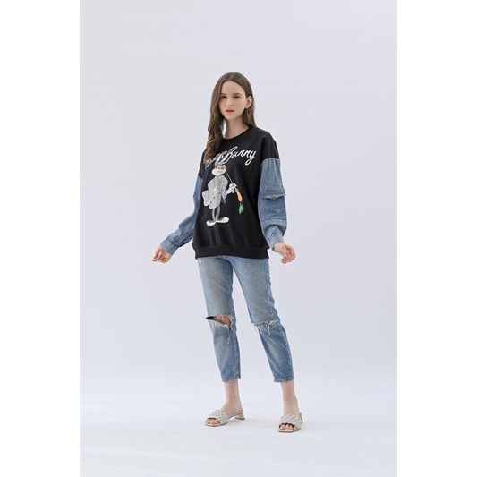 SWEATER LOONEY WANITA JEANS TANGAN PANJANG - FREE MASK