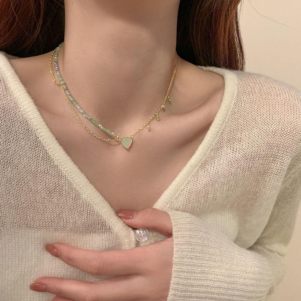 Mxbeauty Cinta Hati Liontin Kalung Warna-Warni Hijau Wanita Collares Aesthetic EMO Perhiasan Peach Hati Kpop Vintage Y2K Aksesoris Klavikula Rantai