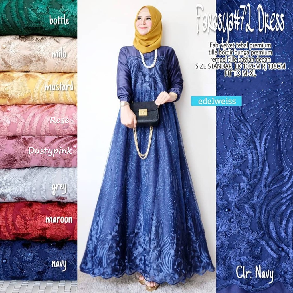 [REAL PIC] Gamis Brokat Tille Mutiara Dress Brokat Terbaru Gamis Brokat Lebaran Gamis Syar'i Farasya