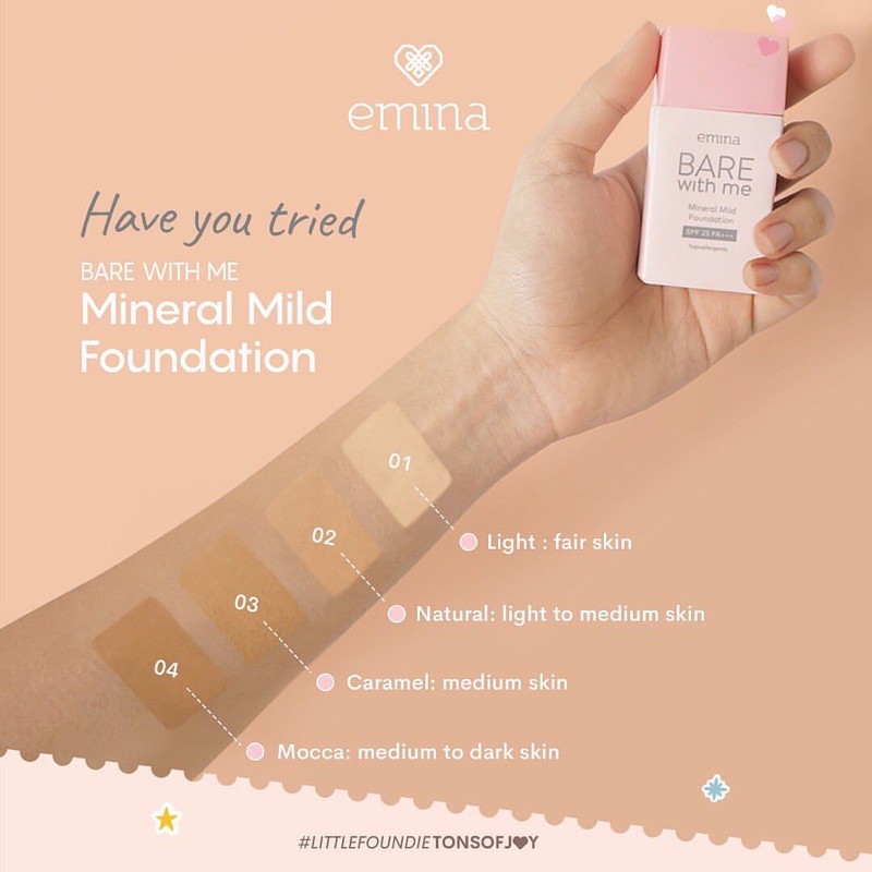 `ღ´ PHINKL `ღ´ ╰☆☆ 𝔢мιℕά ☆☆╮ Emina Bare With Me Liquid Foundation menutupi bekas jerawat komedo pori