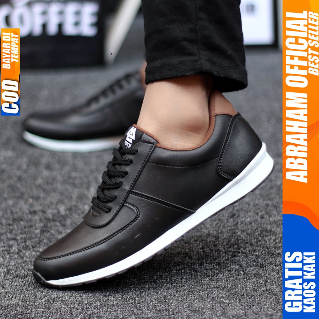 Abraham Prey - Sepatu Casual Sneakers Pria Hitam Kerja Santai