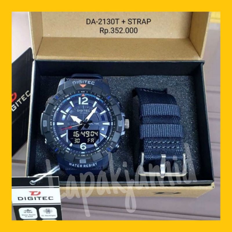 Lapakjamid Jam Tangan Pria Digitec Original Watch DA-2130T Strap Rubber Free Strap Kanvas