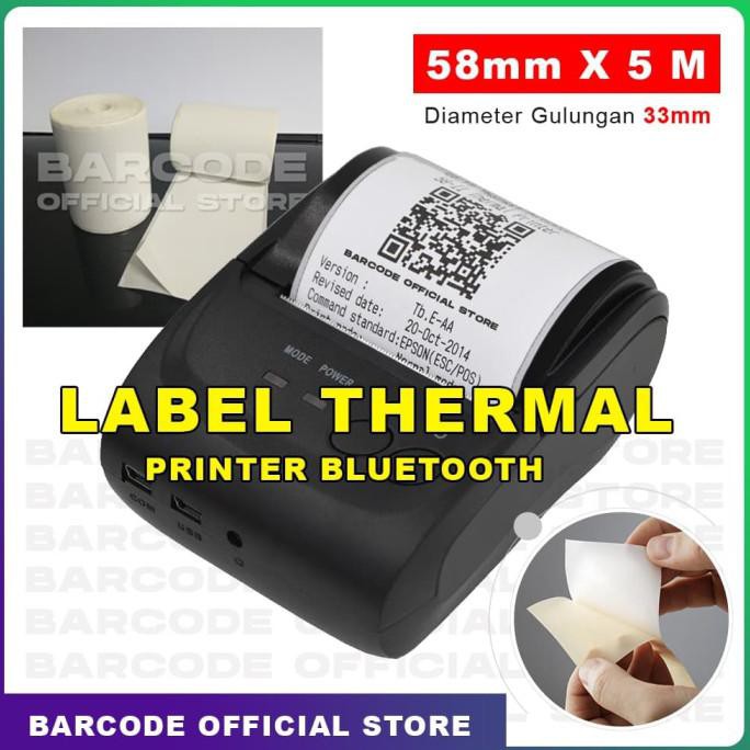 

Produk Terbaik] Label Sticker Thermal 58 X 5 M Mini Mobile Printer Bluetooth