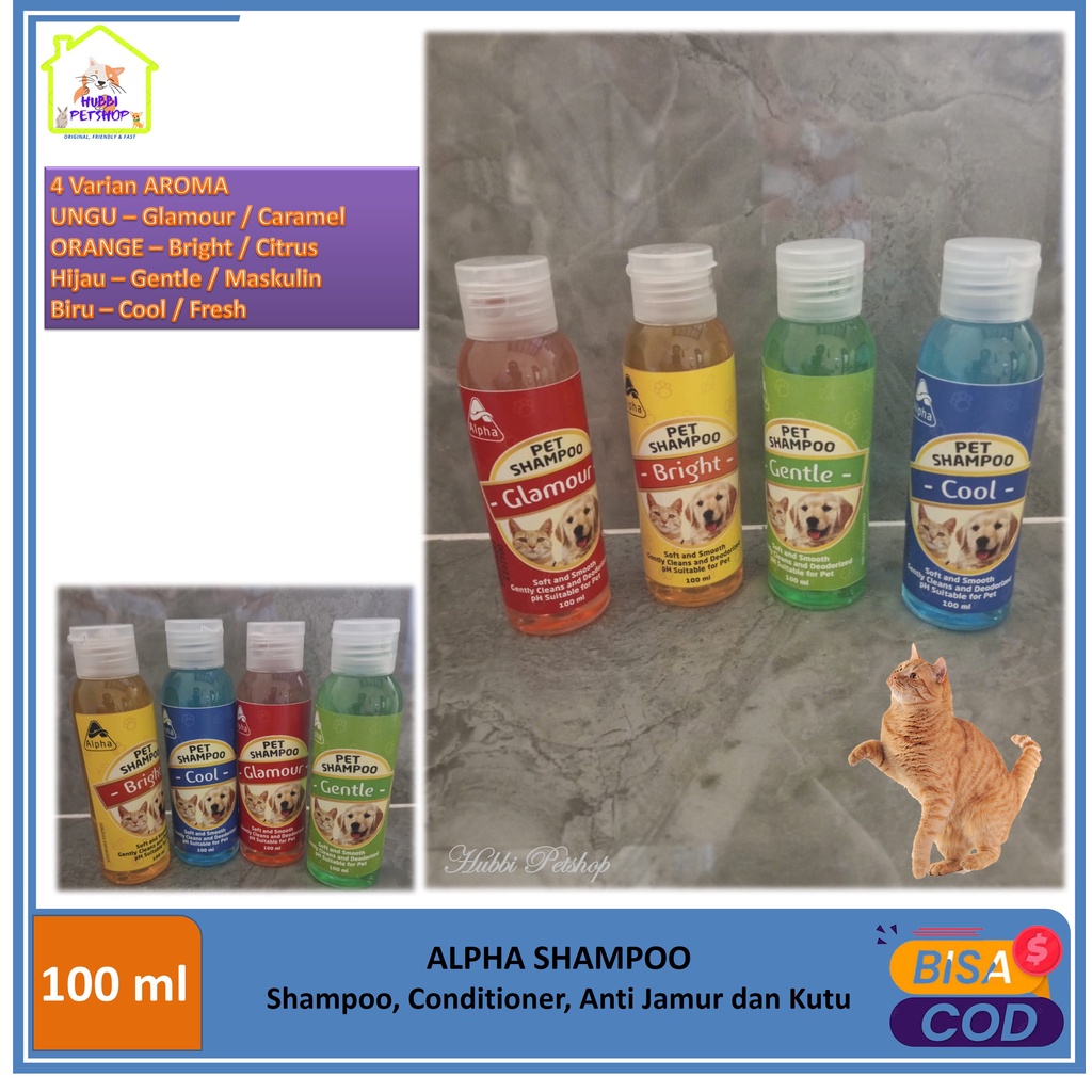 Shampoo Kucing ALPHA Pet Shampoo &amp; Conditioner Kucing Anjing Murah Wangi Anti Kutu, Jamur &amp; Mencegah Bulu Rontok 100ml