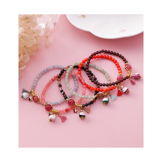 LRC Gelang Tangan Fashion Beaded Weaving Lucky Cat Tassel Bracelet F290XX