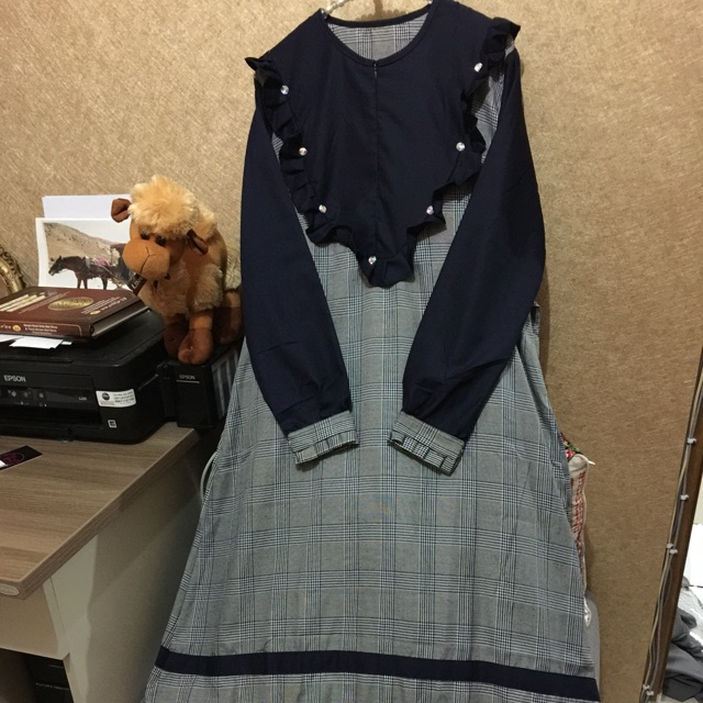 Preloved Gamis Branded Long Dress Swarovski Navy Biru Dongker Rample Duyung Kotak Hijabers Syari