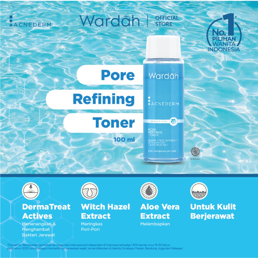 NEW!!!Wardah Acnederm Pore Refining Toner 100 ml/Membantu Melawan Jerawat dan komedo Agar Tidak Kembali Lagi.