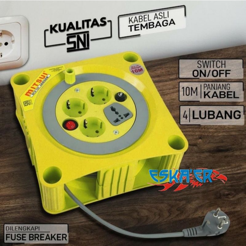 MITSUI KABEL ROLL MCR 106 JAGUAR Stop Kontak 4 Lubang Colokan + Saklar