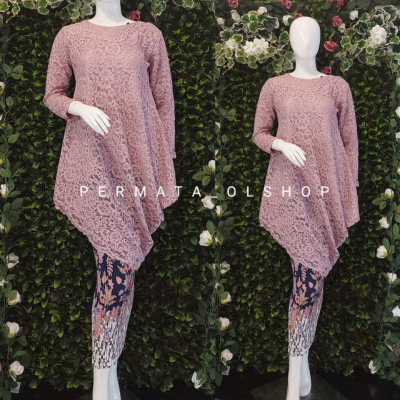 Realpict Kebaya Modren Tunik Miring Brukat / Kebaya Pesta / Kebaya Tunik Brukat