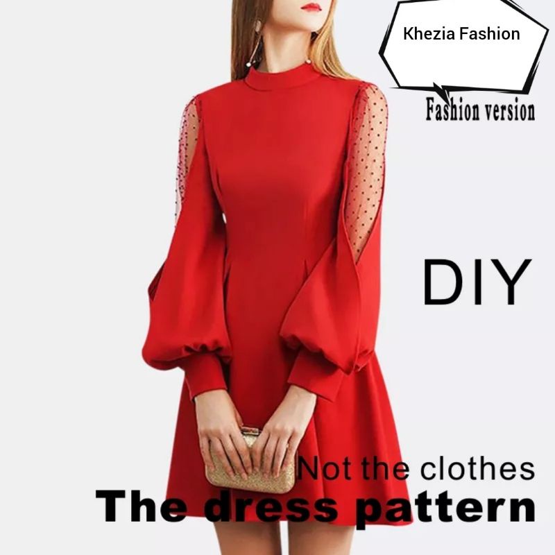 Pola Dress Pendek A-Line Pola Jadi Dress Wanita Pola Jiplak Dress Korea (Jual Pola Bukan Baju)